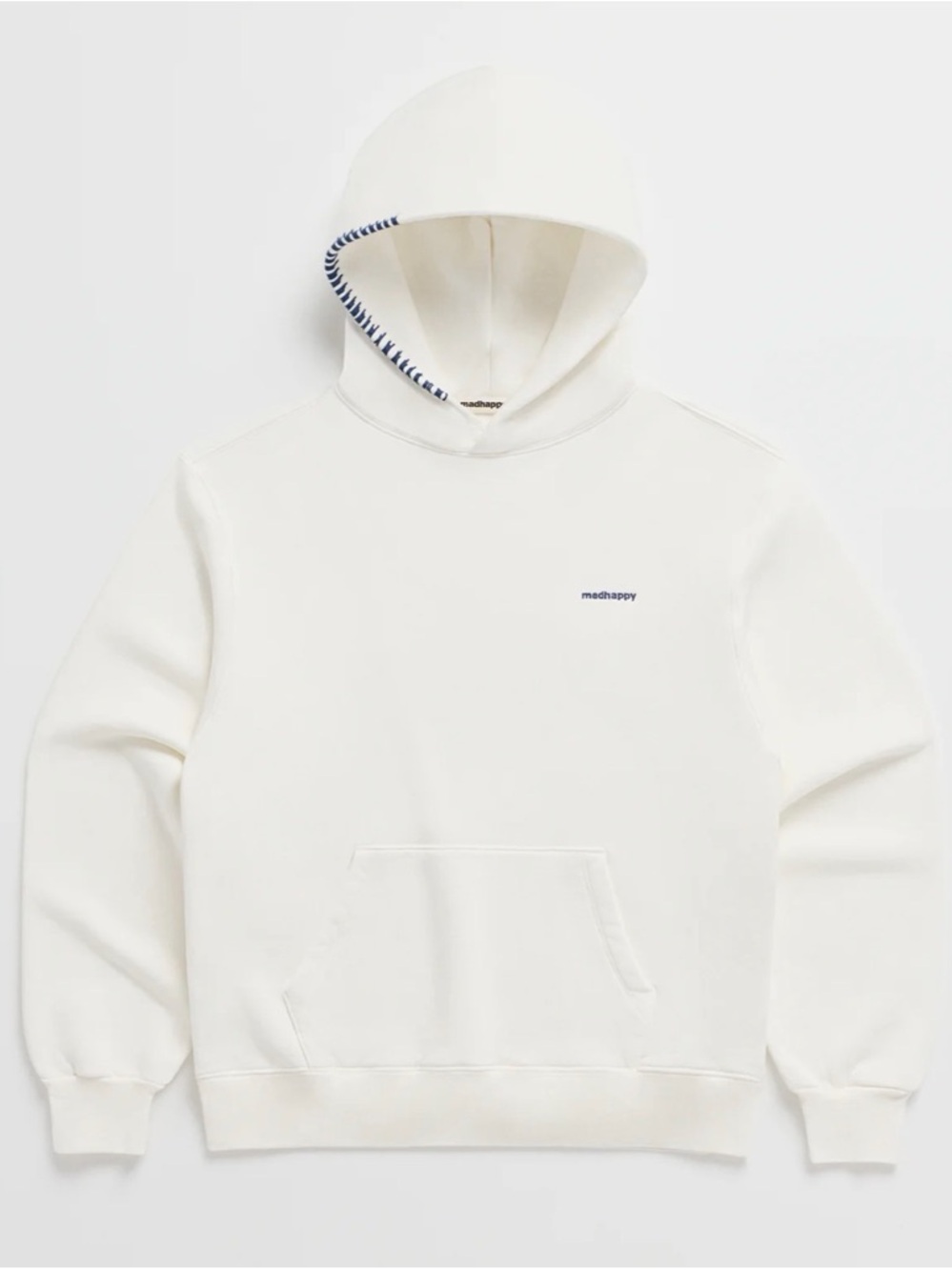 Madhappy Classics Fleece Hoodie White With Navy XL Excellent Condition
